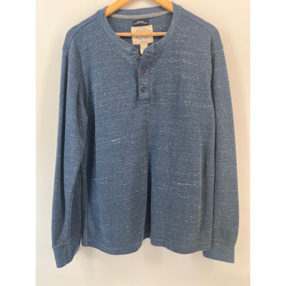 St Johns Bay Mens L Blue Waffle Knit Henley Shirt Long Sleeve Super Soft Casual